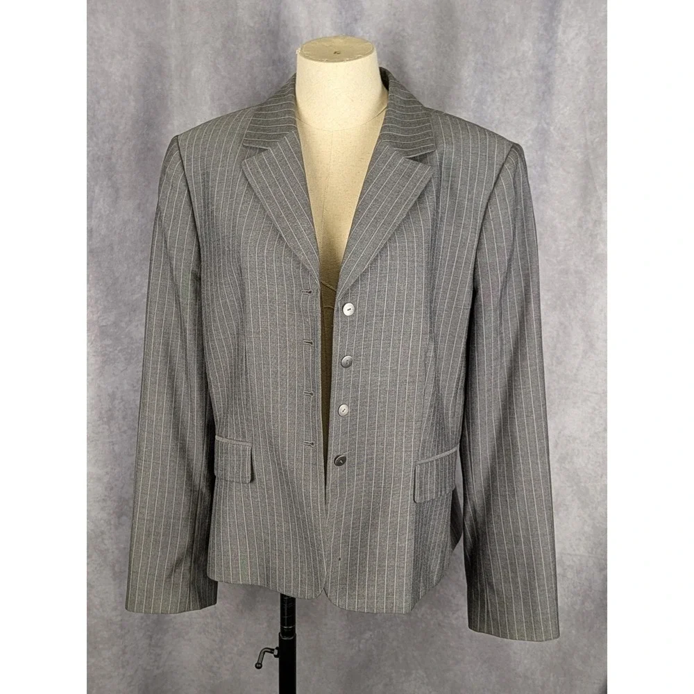Tahari Arthur S. Levine‎ Gray Pinstripe Blazer Jacket Womens 16 C127